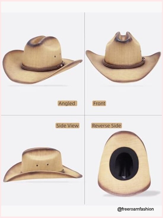 Unisex Straw Cowboy Hat with Cattleman Crease, Wide Brim, Shapeable